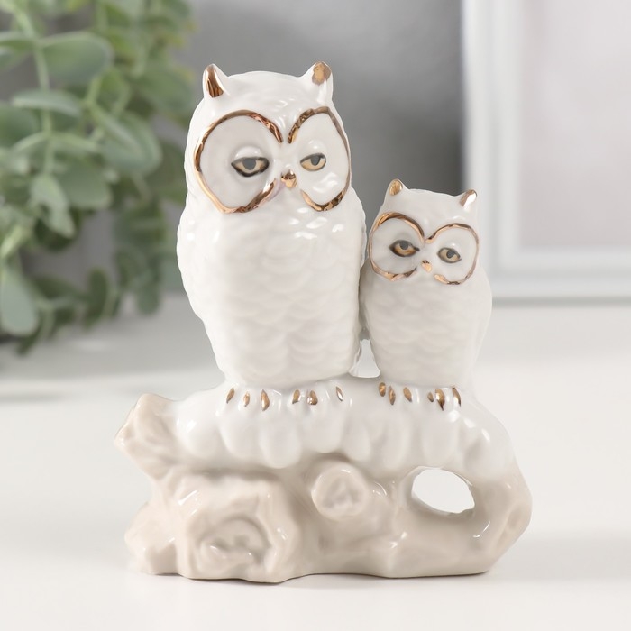 Сувенир керамика Сувенир керамика "Два белых филина на заснеженной ветке" с золотом, стразы 5х10,5х11 см