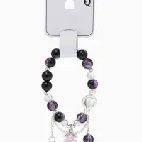 Браслет с подвесками "Сахарный" ракушка, шар №10/8, цвет чёрно-фиолтеовый в серебре