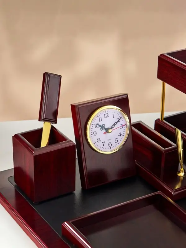 Набор настольный 5 в1 с часами, вишня