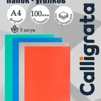 Набор папок-уголков А4, 100 мкм, Calligrata Выгодные, прозрачные, 5 штук, микс