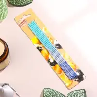 Свечи для торта, 6 штук Happy, 17 см, голубой с синим