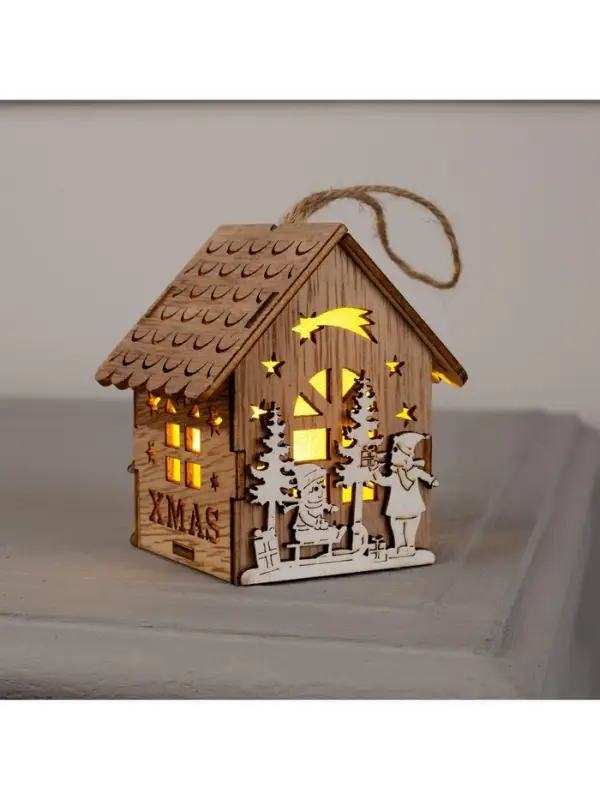 Ёлочная игрушка &laquo;Домик с детьми&raquo;, 8&times;4&times;4 см, от батареек, свечение тёплое белое