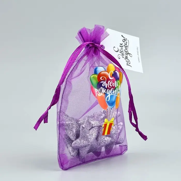 Мешочек подарочный из фатина с термонаклейкой «С днем рождения», 11 х 16 см +/- 1.5 см Мешочек подарочный из фатина с термонаклейкой «С днем рождения», 11 х 16 см +/- 1.5 см