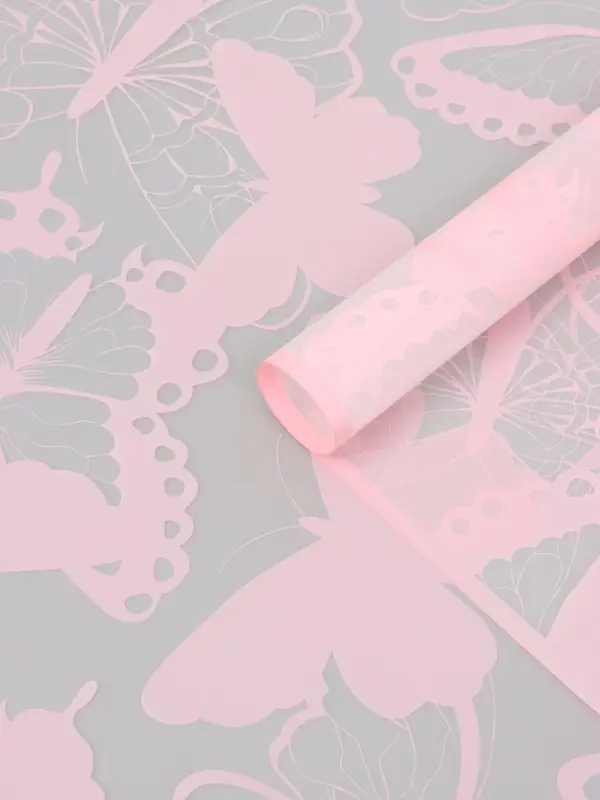 Пленка для цветов, "Бабочки", розовая, 57х57 см