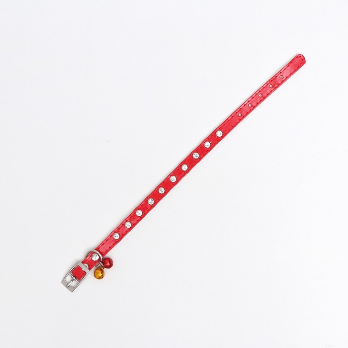 Ошейник с круглыми стразами,28 х 1 см, ОШ 21-25 см, искусств. кожа, красный Ошейник с круглыми стразами,28 х 1 см, ОШ 21-25 см, искусств. кожа, красный