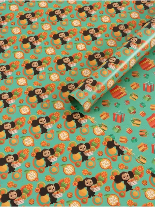 Бумага упаковочная глянцевая двусторонняя «Чебурашка», 70 х 100 см Бумага упаковочная глянцевая двусторонняя «Чебурашка», 70 х 100 см