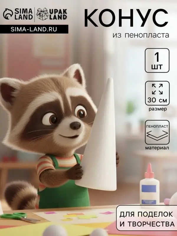 Конус из пенопласта для поделок и творчества, 1 шт., 30 см