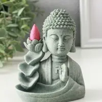 Подставка под благовония песчаник "Будда и фонтан с лотосом" 7х10,5х13 см