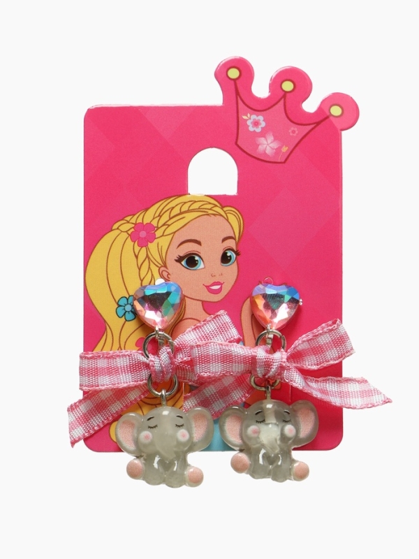 Серьги-клипсы детские  Серьги-клипсы детские "Выбражулька" Слон с бантом клетка и кристалом сердце, цветные