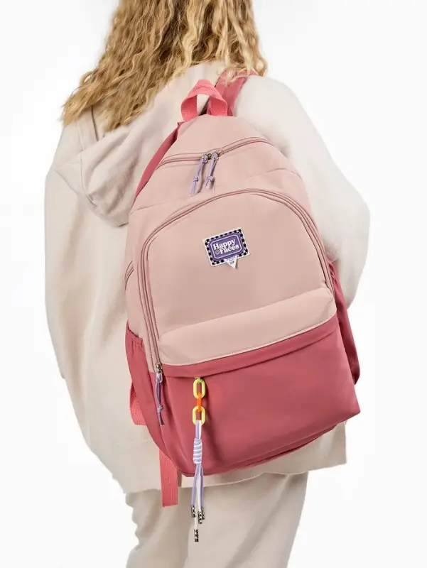 Рюкзак молодёжный на молнии, с карманами, двухцветный, размер 31&times;15&times;46 см, розовый