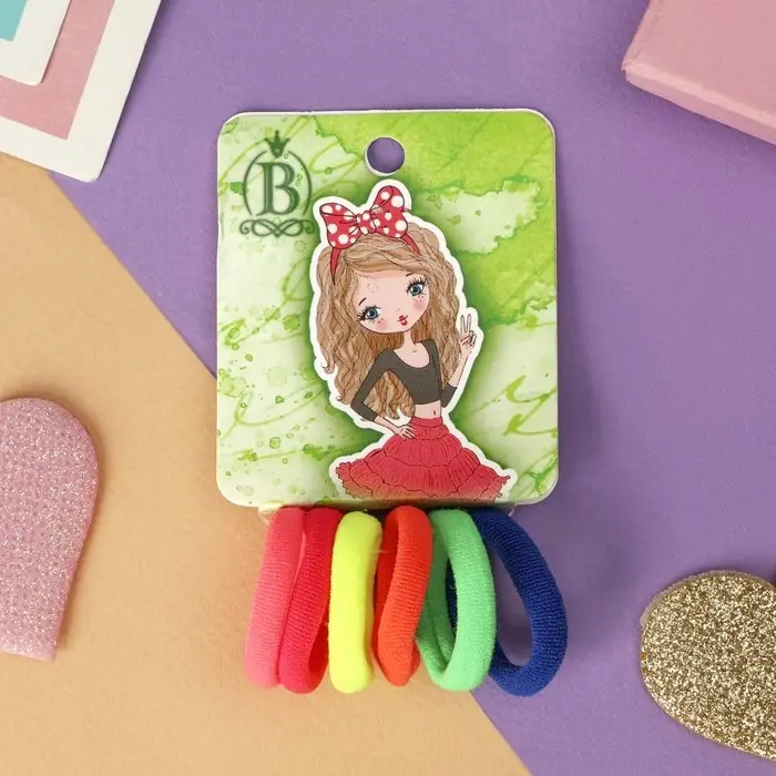 Резинка для волос  Резинка для волос "Куколка" (набор 6 шт) стильная, 2,5 см