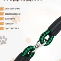 Ринговка для собак, 150&times;0.6 см, с вертлюгом, чёрная, зелёная