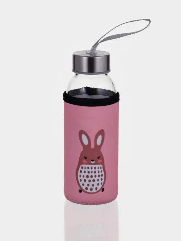 Бутылка для воды &laquo;Весёлые зверята&raquo;, 300 мл, h=17 см, в чехле, стекло, МИКС