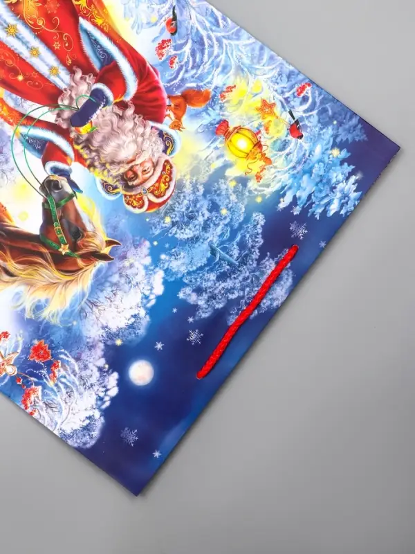 Пакет подарочный новогодний ламинированный, «Дед Мороз и Конь» , 33×10×42.5 см