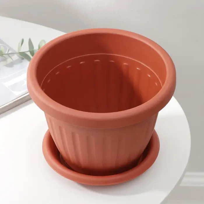 Горшок для цветов с поддоном «Сильвер ЭКО», 1,9 л, d=18 см, цвет терракотовый Горшок для цветов с поддоном «Сильвер ЭКО», 1,9 л, d=18 см, цвет терракотовый
