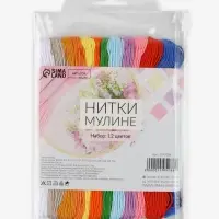 Нитки мулине №1, 8&plusmn;1 м, набор 12 шт., разноцветные