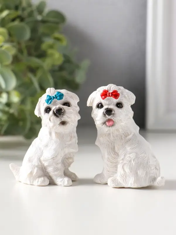 Сувенир полистоун "Белые терьеры с бантиками" набор 2 шт 3,7х5,2х6,2 см