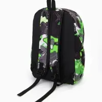 Рюкзак школьный на молнии, с карманами, с принтом, размер 30&times;13&times;42 см, зелёный