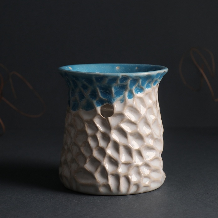 Аромалампа керамика  Аромалампа керамика "Узорчатая абстракция" синий 8,5х8,5х9,5 см