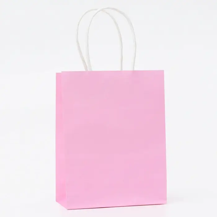 Пакет крафт розовый, круглая ручка, 15×12×6 см, 120 г