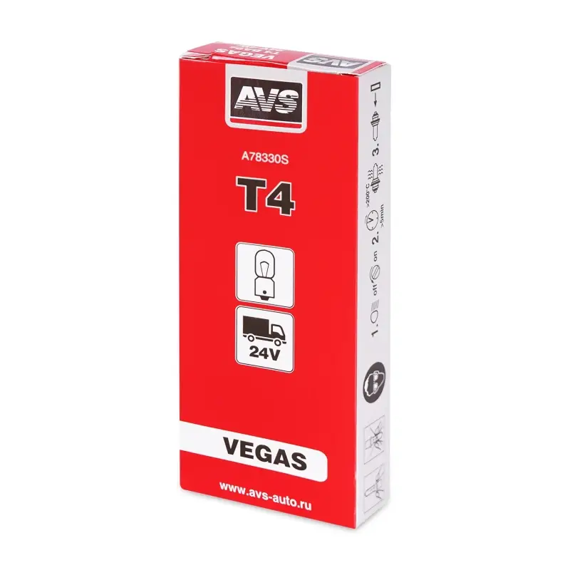Лампа AVS Vegas 24V.T4(BA9S) BOX 10шт.