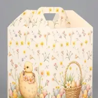 Коробка подарочная пасхальная с окном, с фронтальной загрузкой «Кролик в корзинке» 15×15×18 см