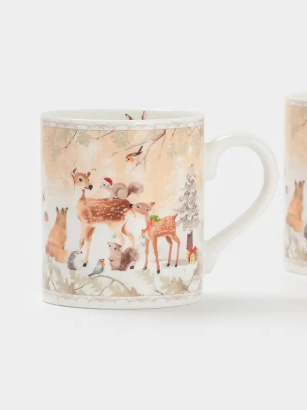 Набор кружек новогодних «Лесное чудо», 2 шт., 220 мл, керамика, подарочная упаковка, бежевый