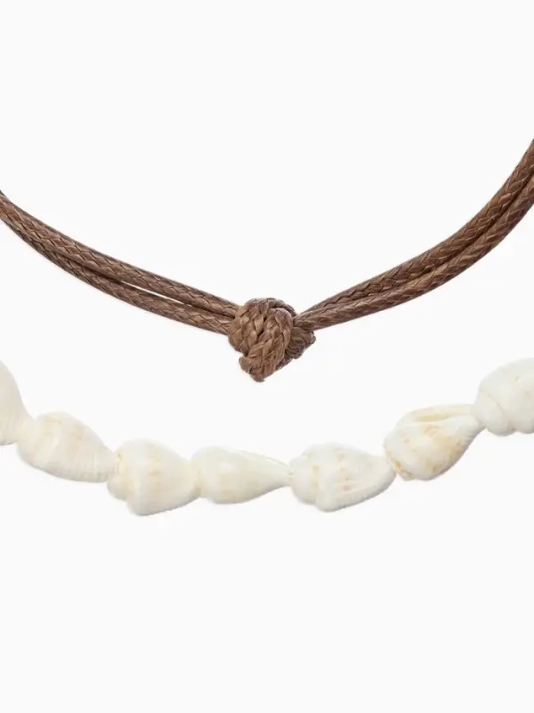 Браслеты на ногу &laquo;Ракушки&raquo;, набор 2 шт. L=28 см, белые, коричневый в серебре