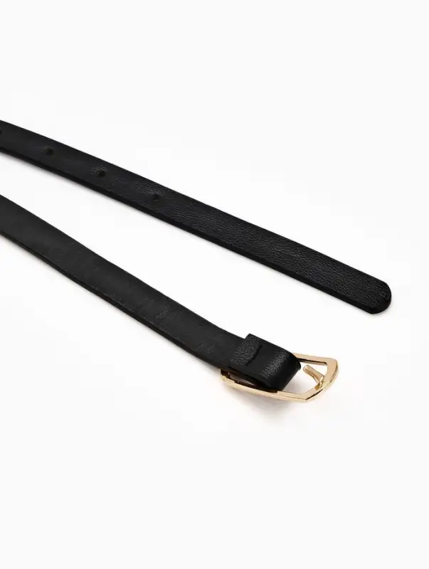 Ремень женский тонкий, 110&times;1.5 см, золотистая пряжка металл, чёрный