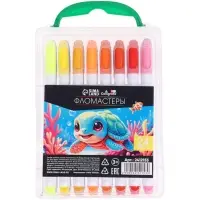 Фломастеры 24 цвета &laquo;Мышка&raquo;, в пластиковом пенале с ручкой, вентилируемый колпачок