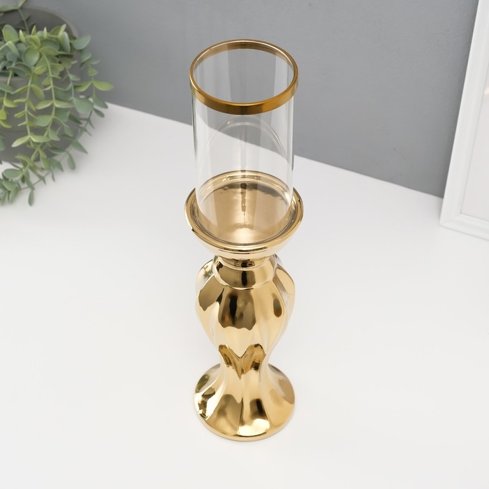 Подсвечник керамика, стекло на 1 свечу "Версаль" d=7,5 см золото 9,5х9,5х38,5 см