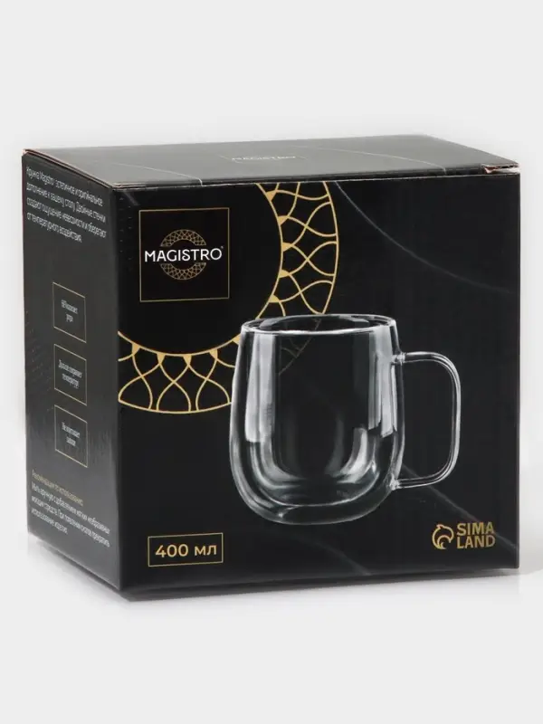 Кружка с двойными стенками Magistro &laquo;Адель&raquo;, 400 мл, стекло, прозрачная