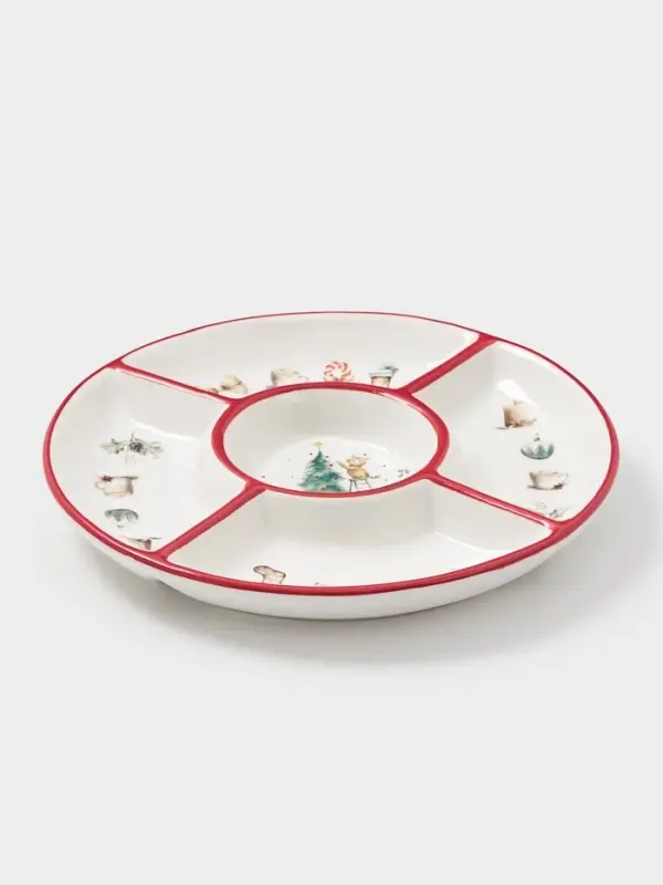 Менажница новогодняя Доляна «Волшебный праздник», 5 секций, 25.5×3.1 см, доломит, белая Менажница новогодняя Доляна «Волшебный праздник», 5 секций, 25.5×3.1 см, доломит, белая