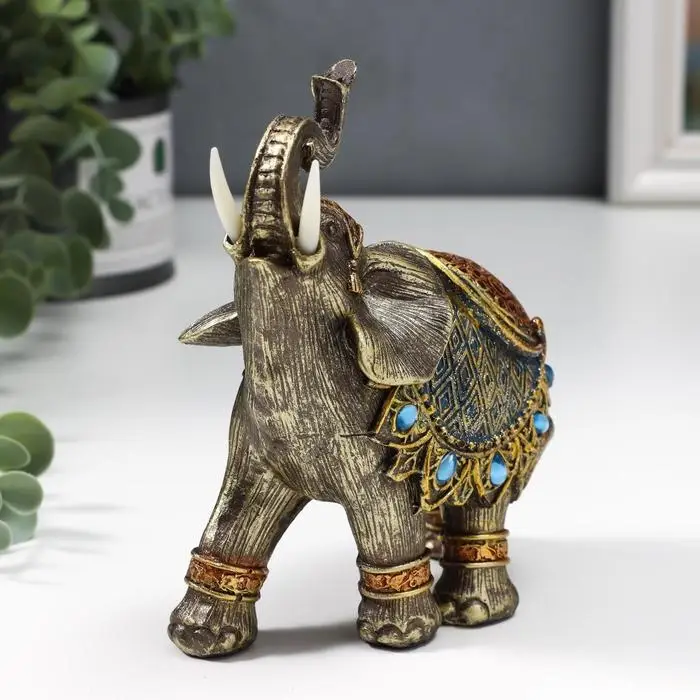 Фигурка полистоун &laquo;Слон в синей попоне с сапфирами&raquo;, 14&times;13&times;6 см, МИКС