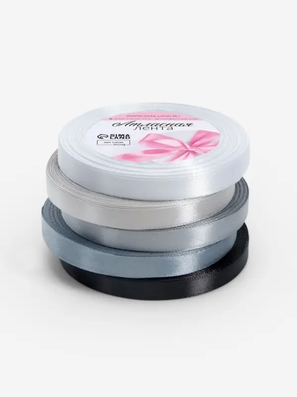 Атласная лента, набор 5 шт., 10 мм, 23&plusmn;1 м, серая, чёрная