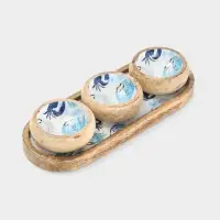 Набор розеток на подносе &laquo;Крабы&raquo;, 3 шт., 33.5&times;13&times;6.5 см, дерево манго