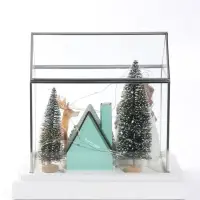 Фигура с подсветкой &laquo;Снеговички и олень у домика с елями&raquo;, 24.5&times;17.5&times;22.5 см, стекло