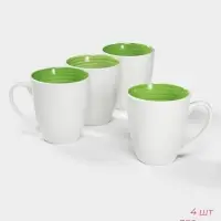 Кружки Доляна &laquo;Палитра&raquo;, 350 мл, набор 4 шт., фарфор, белые, зелёные
