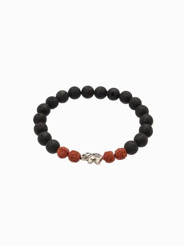 Браслет Браслет "Слоник" лава, рудракша, длина 18 см, цв. чёрный, коричневый