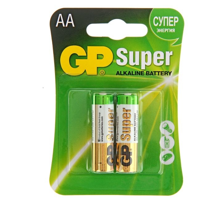 Батарейка алкалиновая GP Super, AA, LR6-2BL, 1.5В, блистер, 2 шт. Батарейка алкалиновая GP Super, AA, LR6-2BL, 1.5В, блистер, 2 шт.