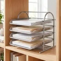 Лоток для бумаг горизонтальный, металлическая сетка, 4 отделения, серый