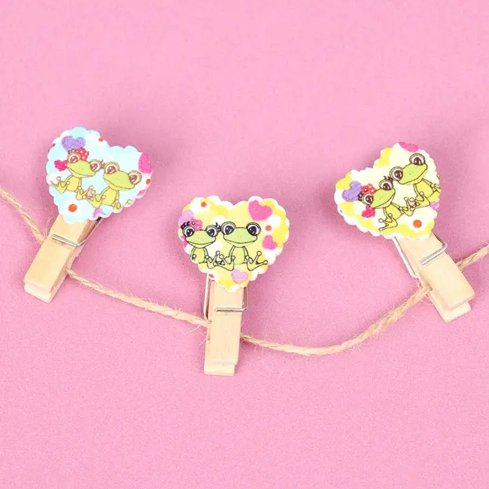 Прищепки декоративные с верёвкой для подвеса «Сердечки» набор 10 шт., 2,5 × 12,5 × 13,5 см