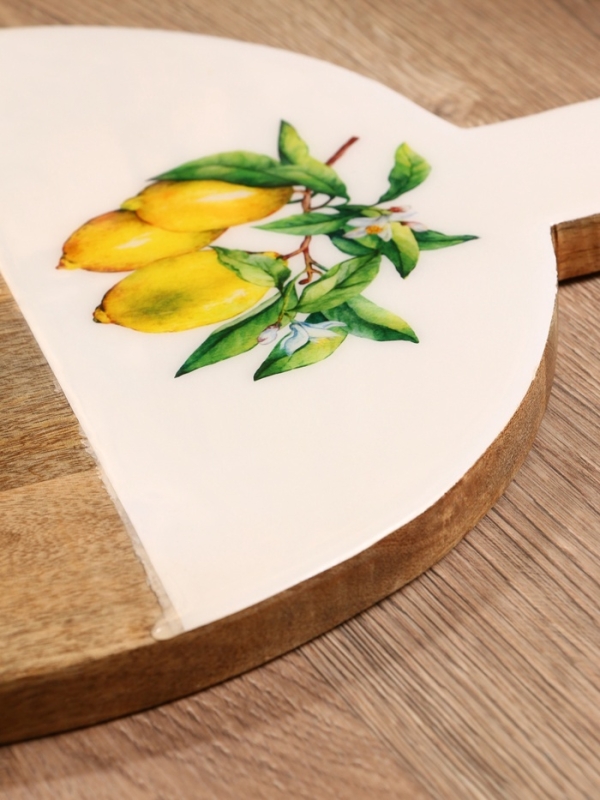 Доска разделочная круглая "Лимоны" дерево манго 36х28 см