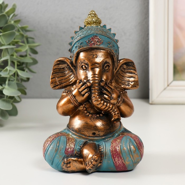 Сувенир полистоун Сувенир полистоун "Ганеша - не слышу, не вижу, не скажу" с золотой патиной МИКС 11х9,5х16 см 99303