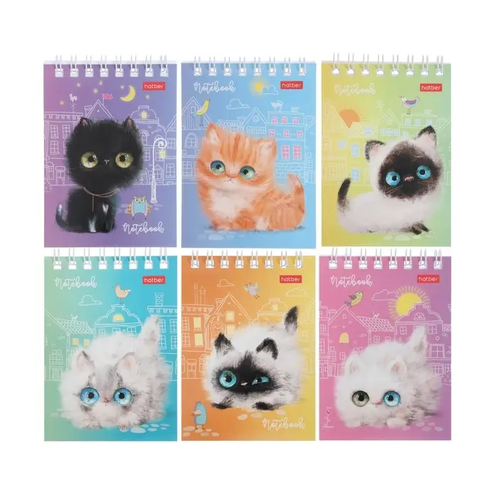 Блокнот А7, 40 листов на гребне "Кошарики", обложка мелованный картон, блок 65 г/м2, МИКС