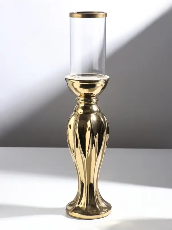 Подсвечник на 1 свечу &laquo;Версаль&raquo;, керамика, стекло, d=7.5 см, золото, 10.5&times;10.5&times;44.5 см