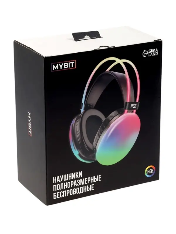 Наушники беспроводные, полноразмерные, Mybit W-33, RGB подсветка, Bluetooth 5.3, 800 мАч, Type-C, RGB подсветка, чёрные