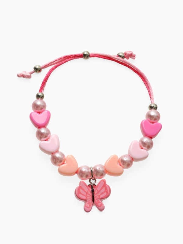 Браслет детский  Браслет детский "Выбражулька" на затяжке, бабочка с бусинами сердце, цвет розовый