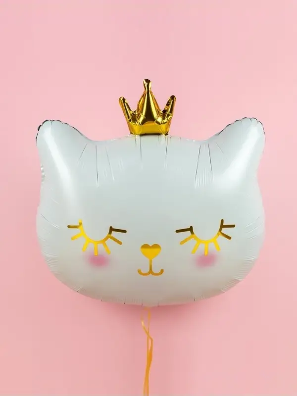 Воздушный шар фольгированный 24" &laquo;Котёнок с короной&raquo;, фигура, белый