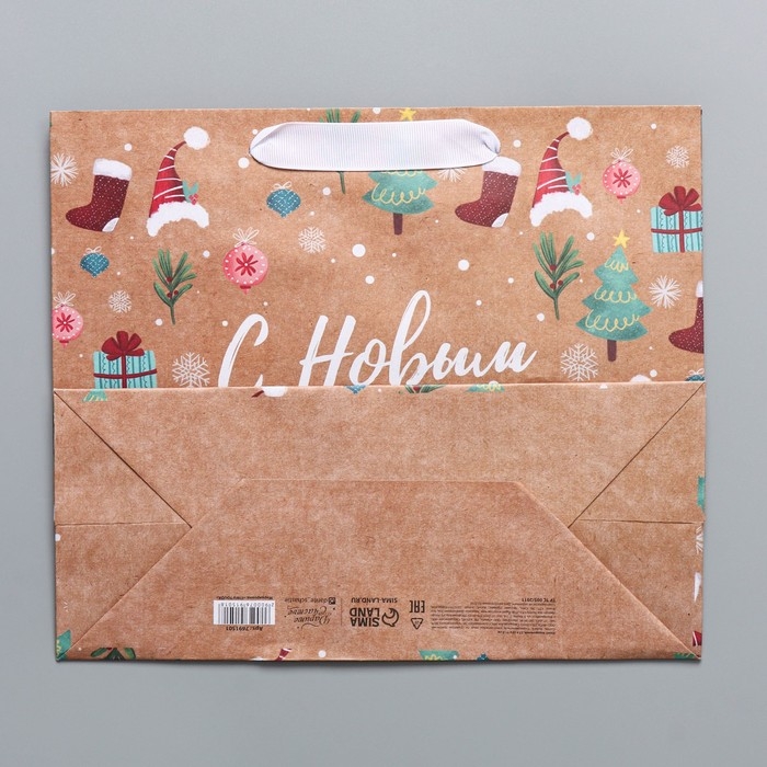 Пакет подарочный новогодний крафтовый горизонтальный «Новогодние подарочки», ML 27 х 23 х 11,5 см Пакет подарочный новогодний крафтовый горизонтальный «Новогодние подарочки», ML 27 х 23 х 11,5 см
